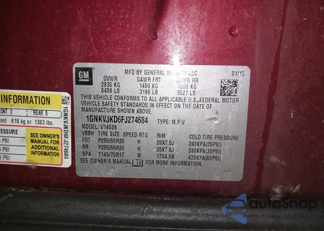 2015 Chevrolet Traverse Ltz из США, поврежденный, VIN 1GNKVJKD6FJ274684